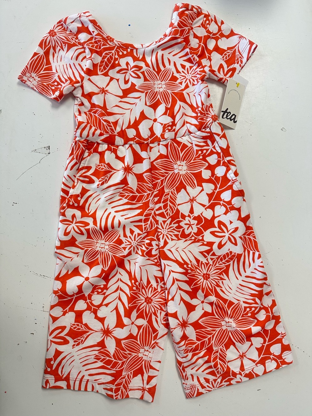 Tea Collection Just For Kicks Tropical One Piece Romper NEW Orange